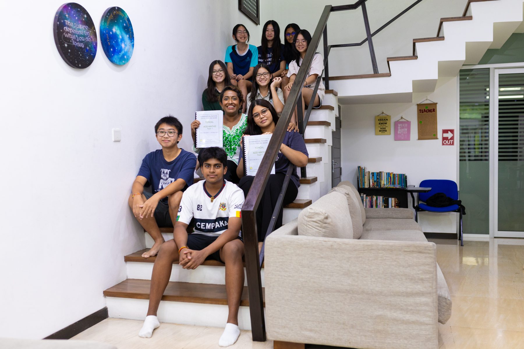 Epic Smart Academy students gathered on the staircase of the centre in Bangsar
